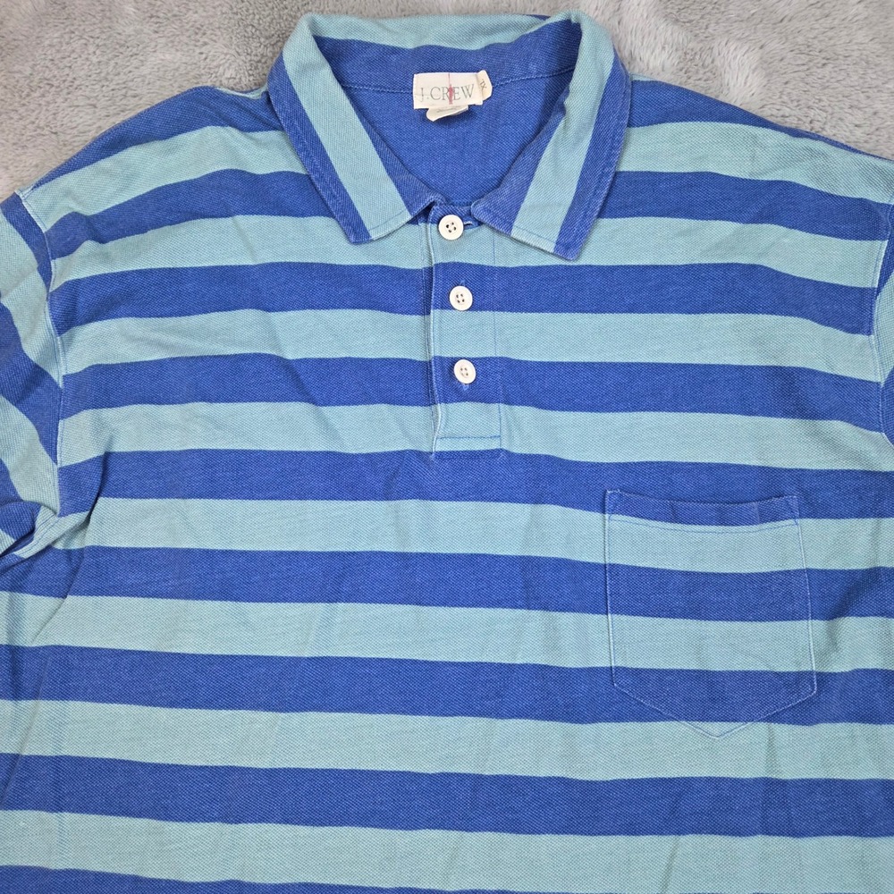 VTG J. Crew Oarsman Rugby Polo Shirt Mens XL 90s Striped Pocket Pique Teal